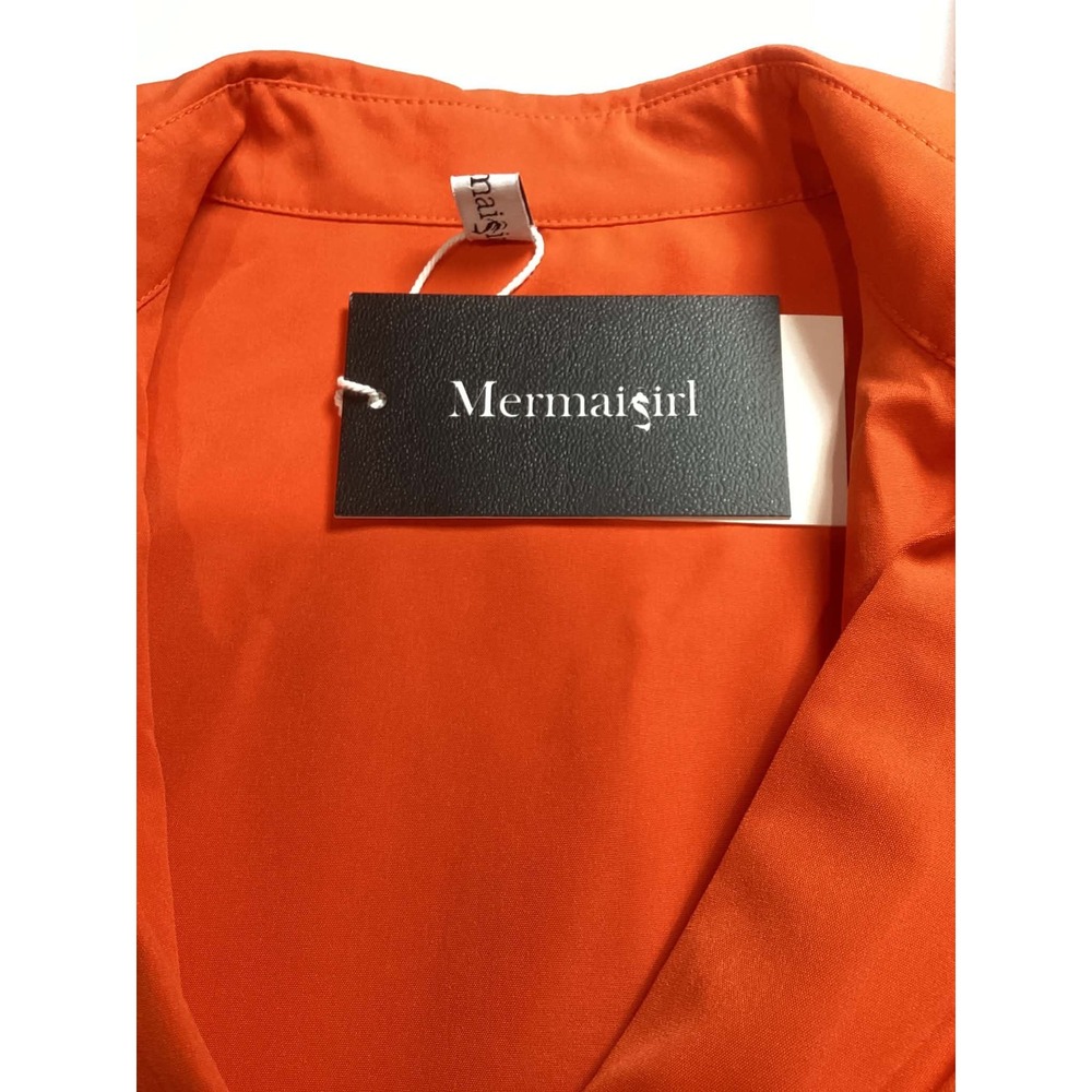Mermaigirl Women Dress Size M Orange Long Sleeve Belted Wrap Midi Dress NWT - Picture 9 of 11